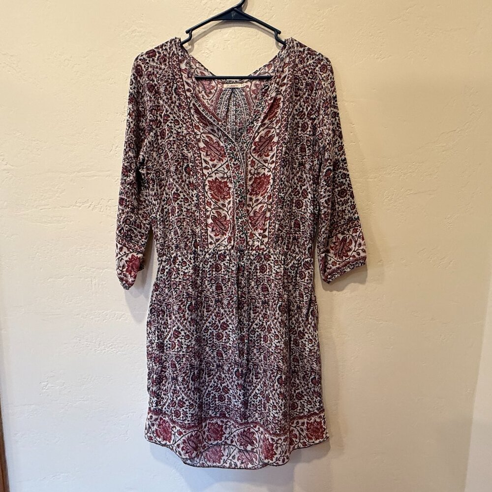 Faherty Silk Hannah Dress - Crimson Bohemian Vines - Size Small